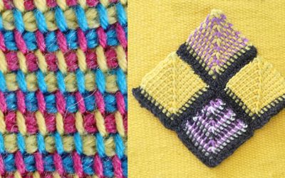 Multicolour Tunisian crochet mitered squares